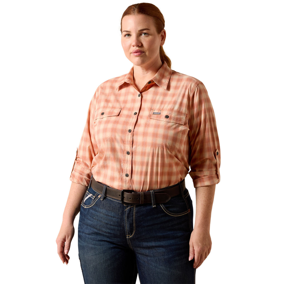 Ariat Womens Rebar Made Tough Durastretch L/S Work Shirt (10071566) Langoustino