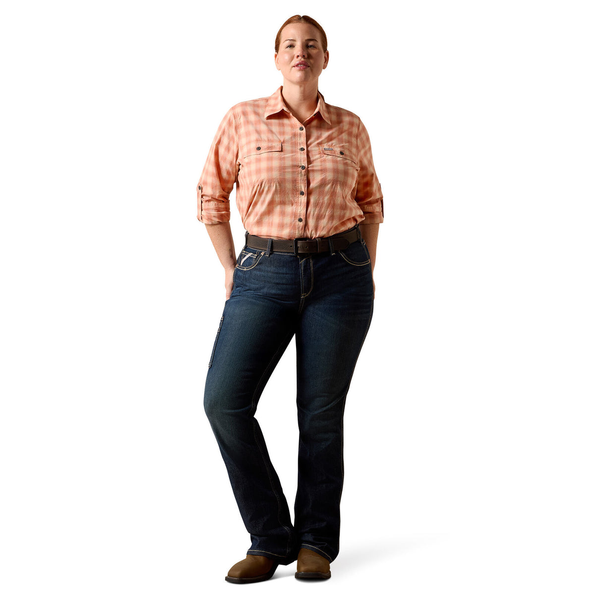Ariat Womens Rebar Made Tough Durastretch L/S Work Shirt (10071566) Langoustino
