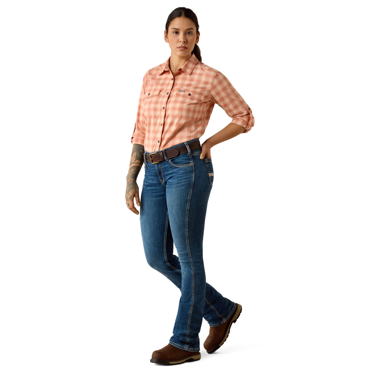 Ariat Womens Rebar Made Tough Durastretch L/S Work Shirt (10071566) Langoustino