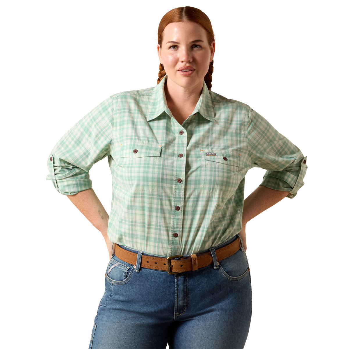 Ariat Womens Rebar Made Tough Durastretch L/S Work Shirt (10071565) Clearly Aqua