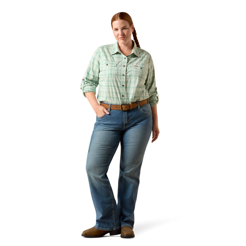 Ariat Womens Rebar Made Tough Durastretch L/S Work Shirt (10071565) Clearly Aqua