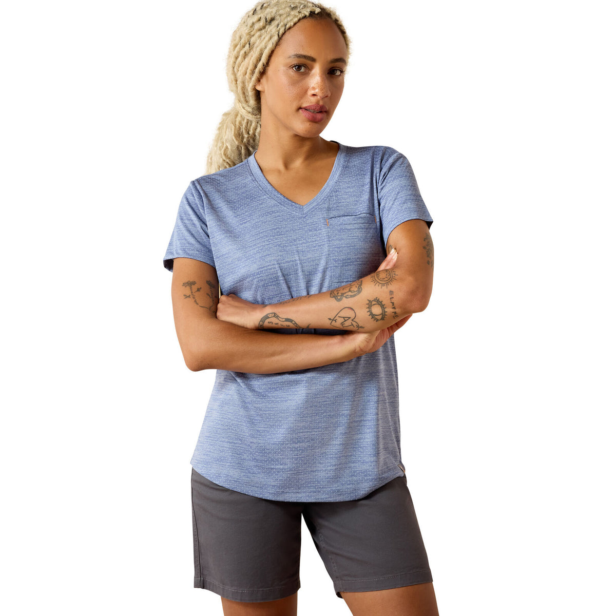 Ariat Womens Rebar Evolution Mother V-Neck S/S Tee (10071301) Costal Fjord