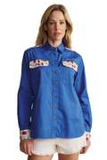 S.Kidman Womens Spencer Full Button L/S Print Shirt (1SHW00026) Mid Blue