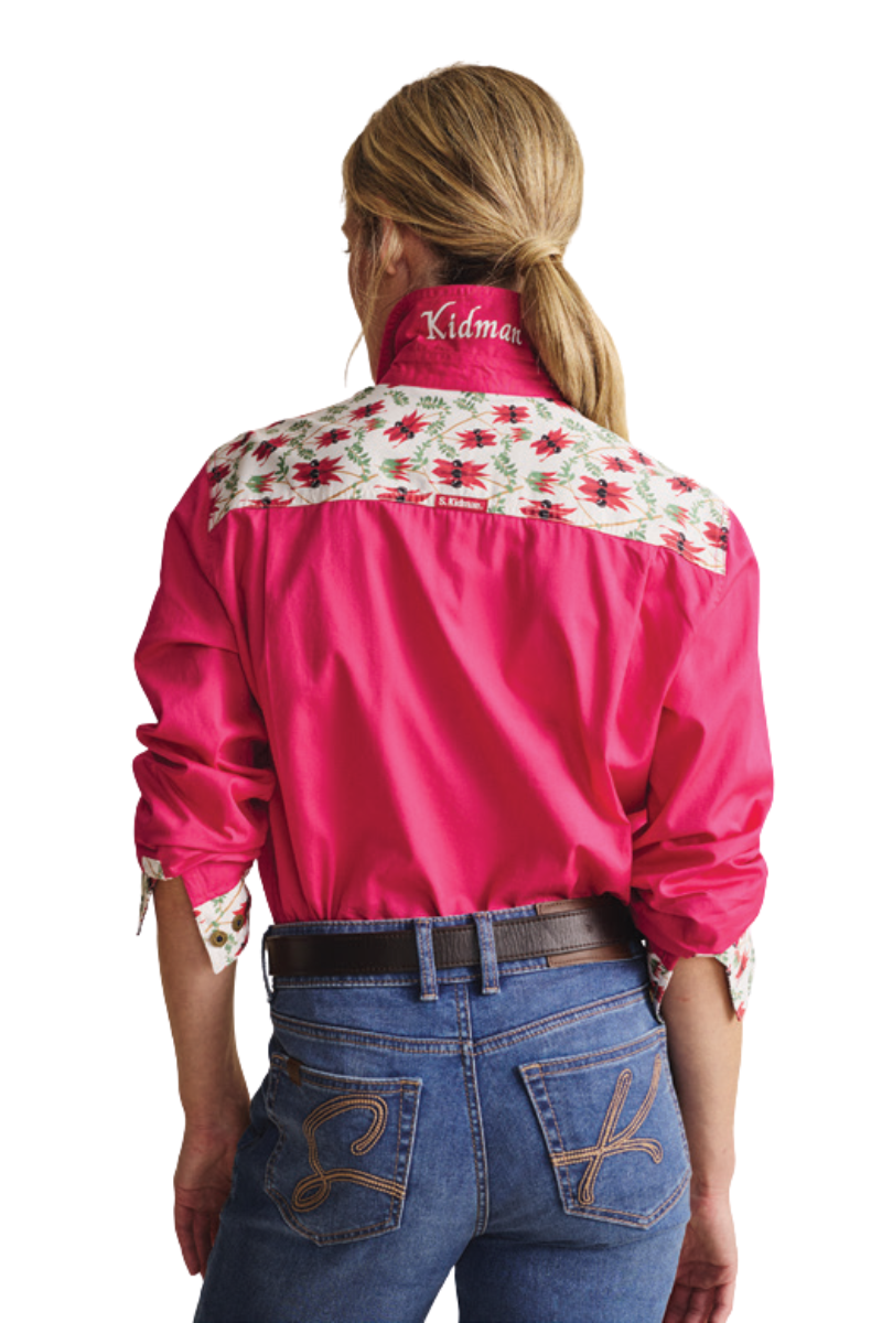 S.Kidman Womens Camfield Half Button L/S Print Shirt (1SHW00027) Bright Pink