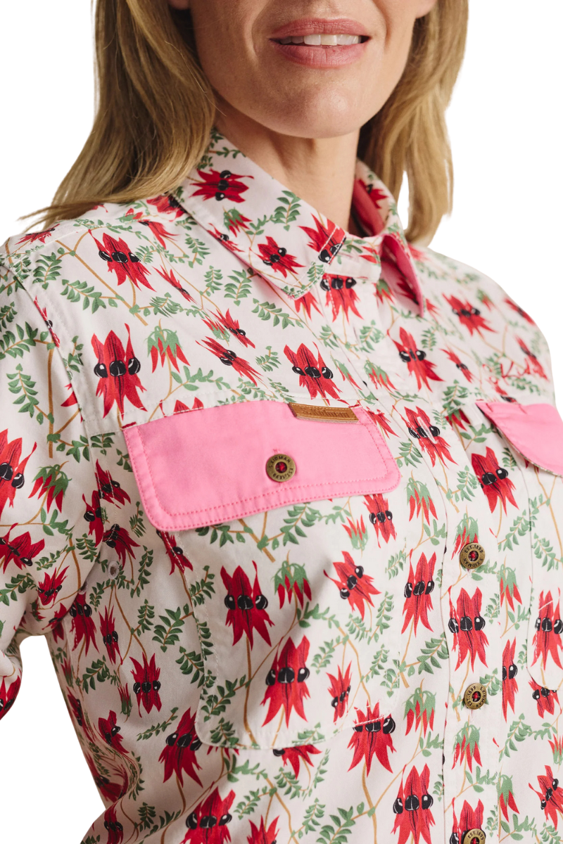 S.Kidman Womens Spencer Full Button L/S Print Shirt (1SHW00078) White