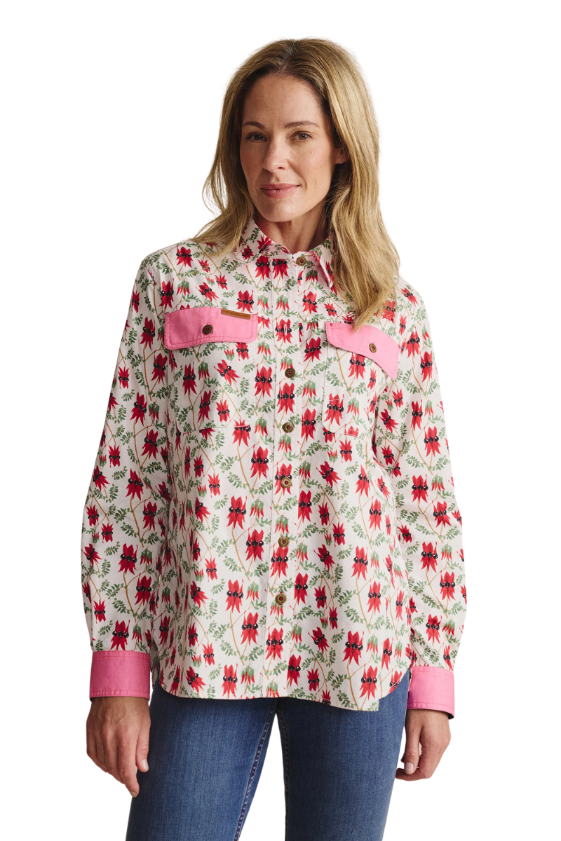 S.Kidman Womens Spencer Full Button L/S Print Shirt (1SHW00078) White