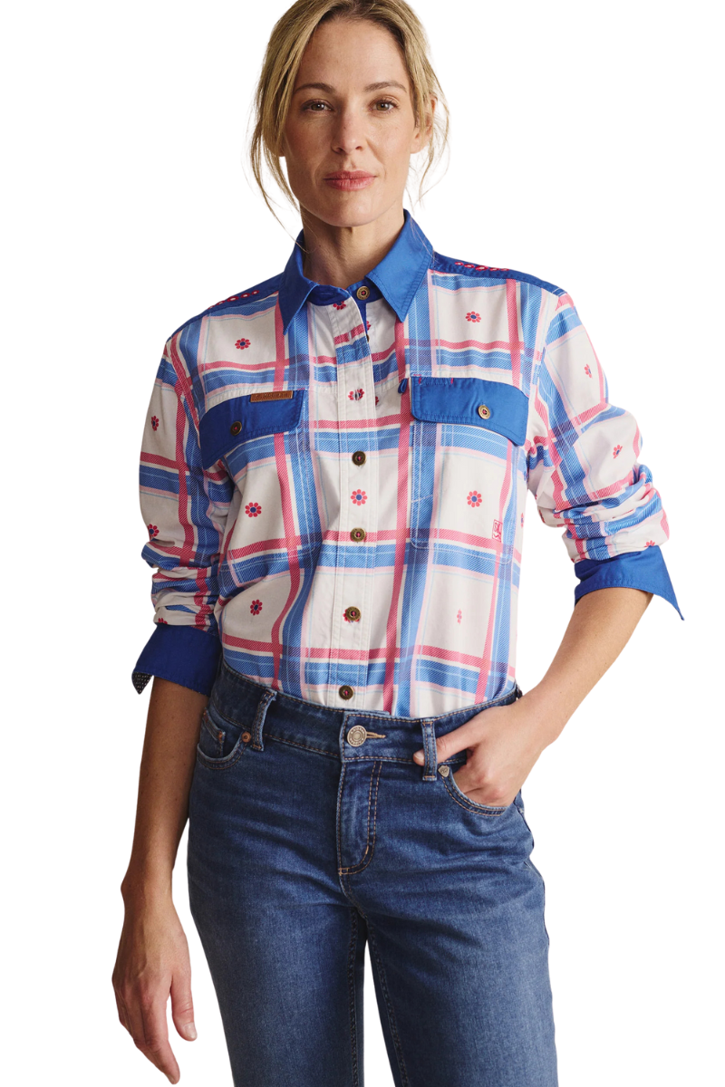 S.Kidman Womens Spencer Full Button L/S Print Shirt (1SHW00028) Mid Blue