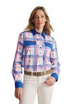 S.Kidman Womens Camfield Half Button L/S Print Shirt (1SHW00029) Mid Blue