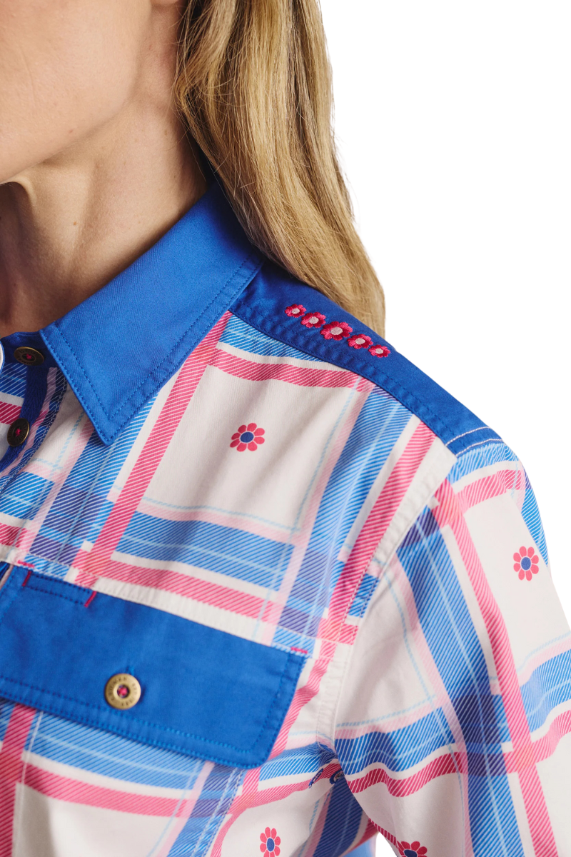 S.Kidman Womens Camfield Half Button L/S Print Shirt (1SHW00029) Mid Blue