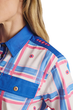 S.Kidman Womens Camfield Half Button L/S Print Shirt (1SHW00029) Mid Blue