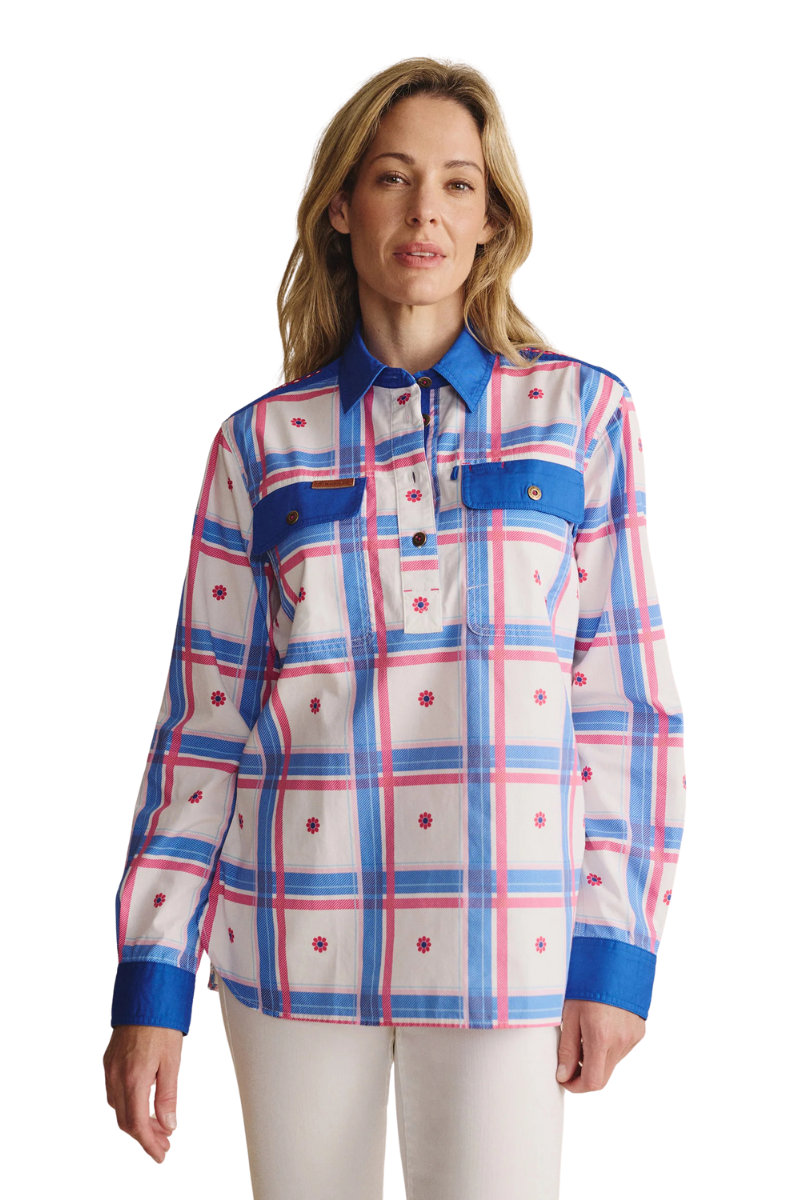 S.Kidman Womens Camfield Half Button L/S Print Shirt (1SHW00029) Mid Blue