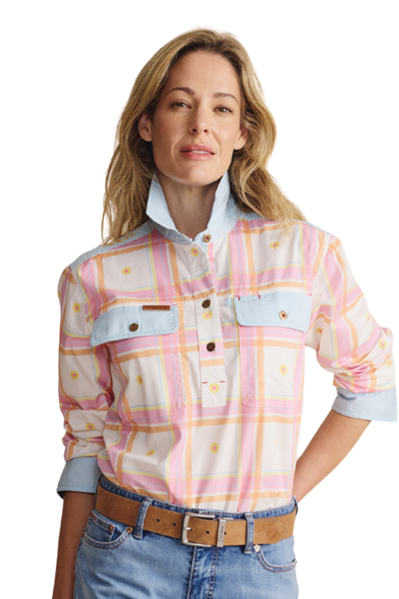 S.Kidman Womens Camfield Half Button L/S Print Shirt (1SHW00029) Pale Pink