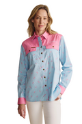 S.Kidman Womens Spencer Full Button L/S Print Shirt (1SHW00032) Sky Blue