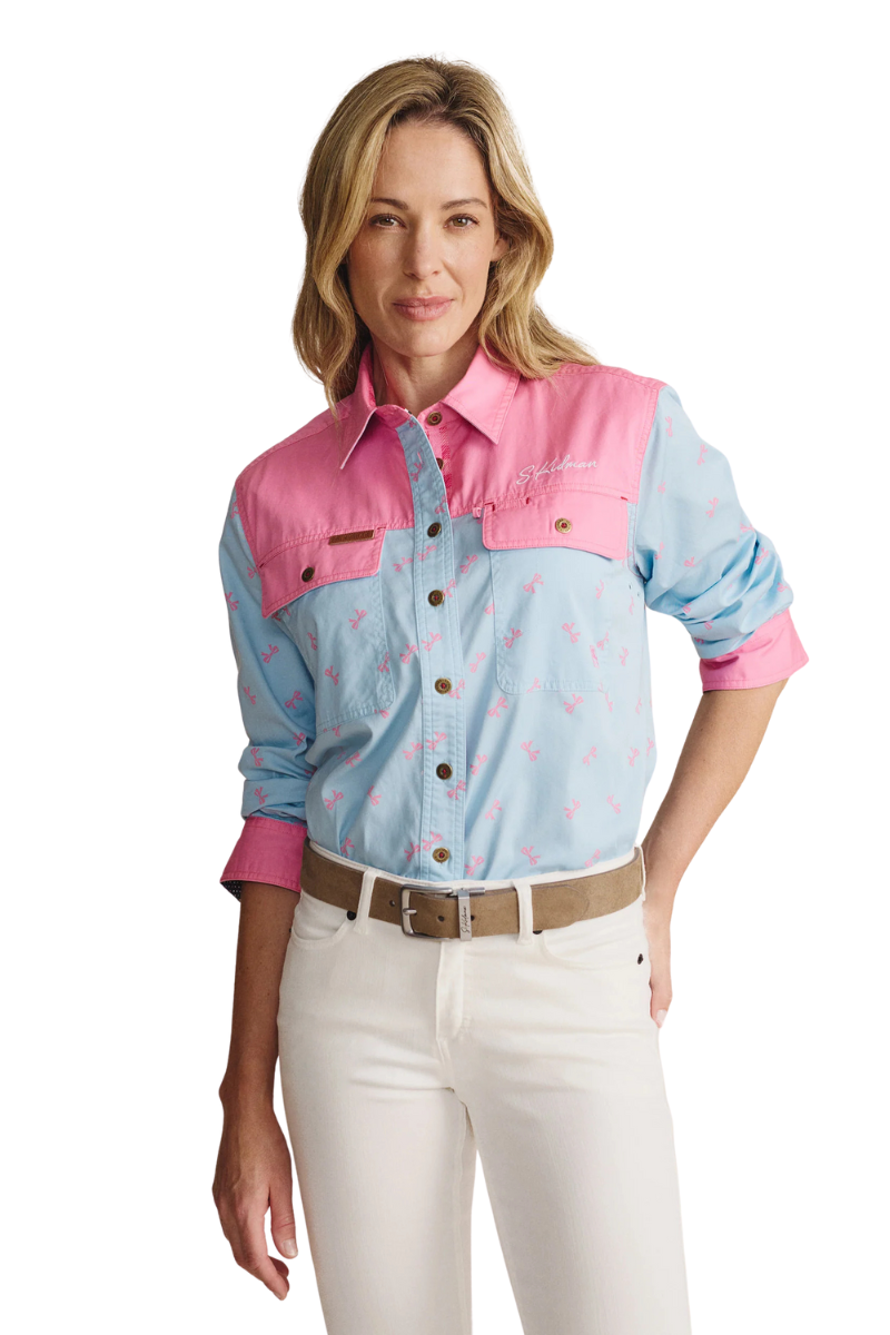 S.Kidman Womens Spencer Full Button L/S Print Shirt (1SHW00032) Sky Blue
