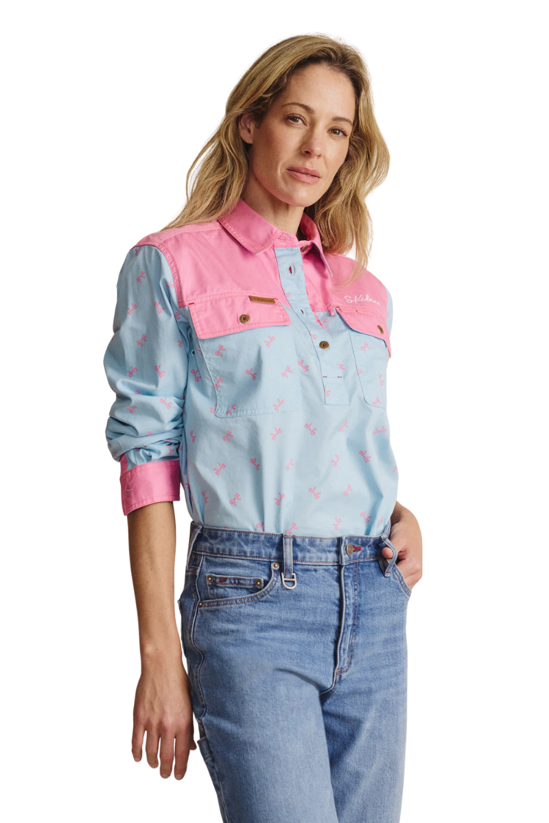 S.Kidman Womens Camfield Half Button L/S Work Shirt (1SHW00033) Sky Blue