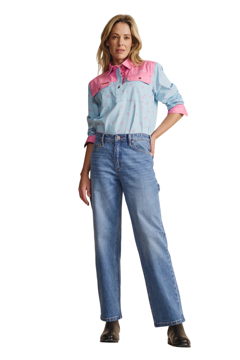S.Kidman Womens Camfield Half Button L/S Work Shirt (1SHW00033) Sky Blue