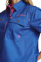 S.Kidman Womens Camfield Half Button L/S Work Shirt (1SHW00031) Mid Blue