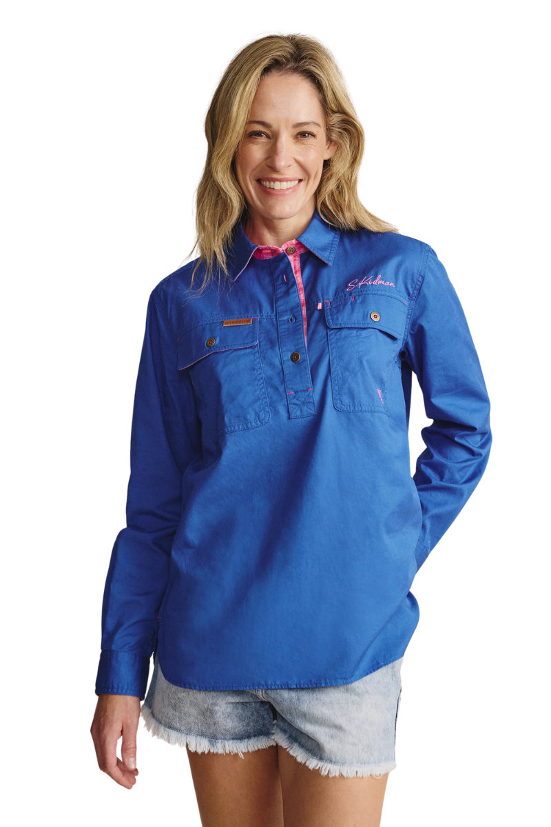 S.Kidman Womens Camfield Half Button L/S Work Shirt (1SHW00031) Mid Blue