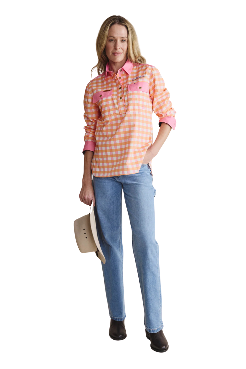 S.Kidman Womens Camfield Half Button L/S Print Shirt (1SHW00126) Pale Pink