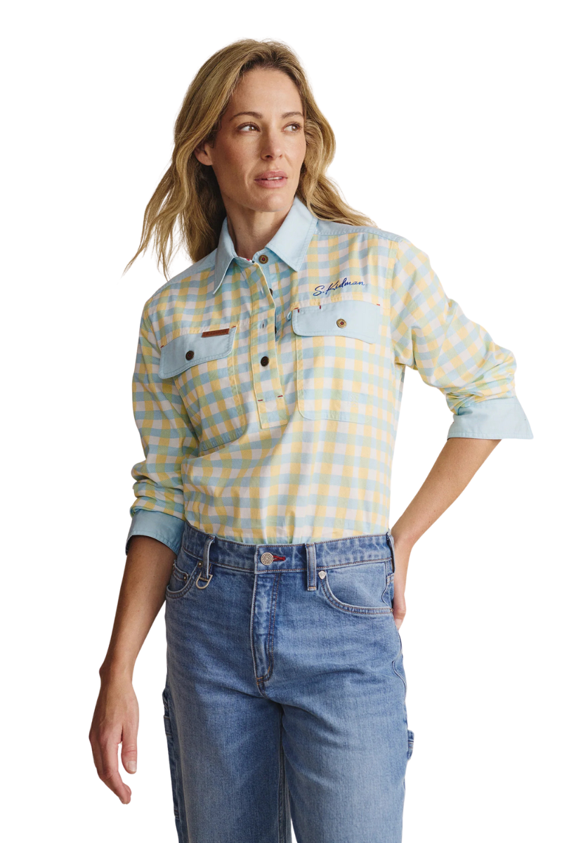 S.Kidman Womens Camfield Half Button L/S Print Shirt (1SHW00126) Sky Blue