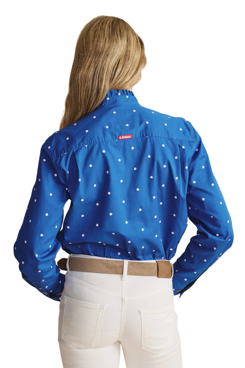 S.Kidman Womens Lilly Pilly Frill Neck Full Button L/S Print Shirt (1SHW00034) Mid Blue