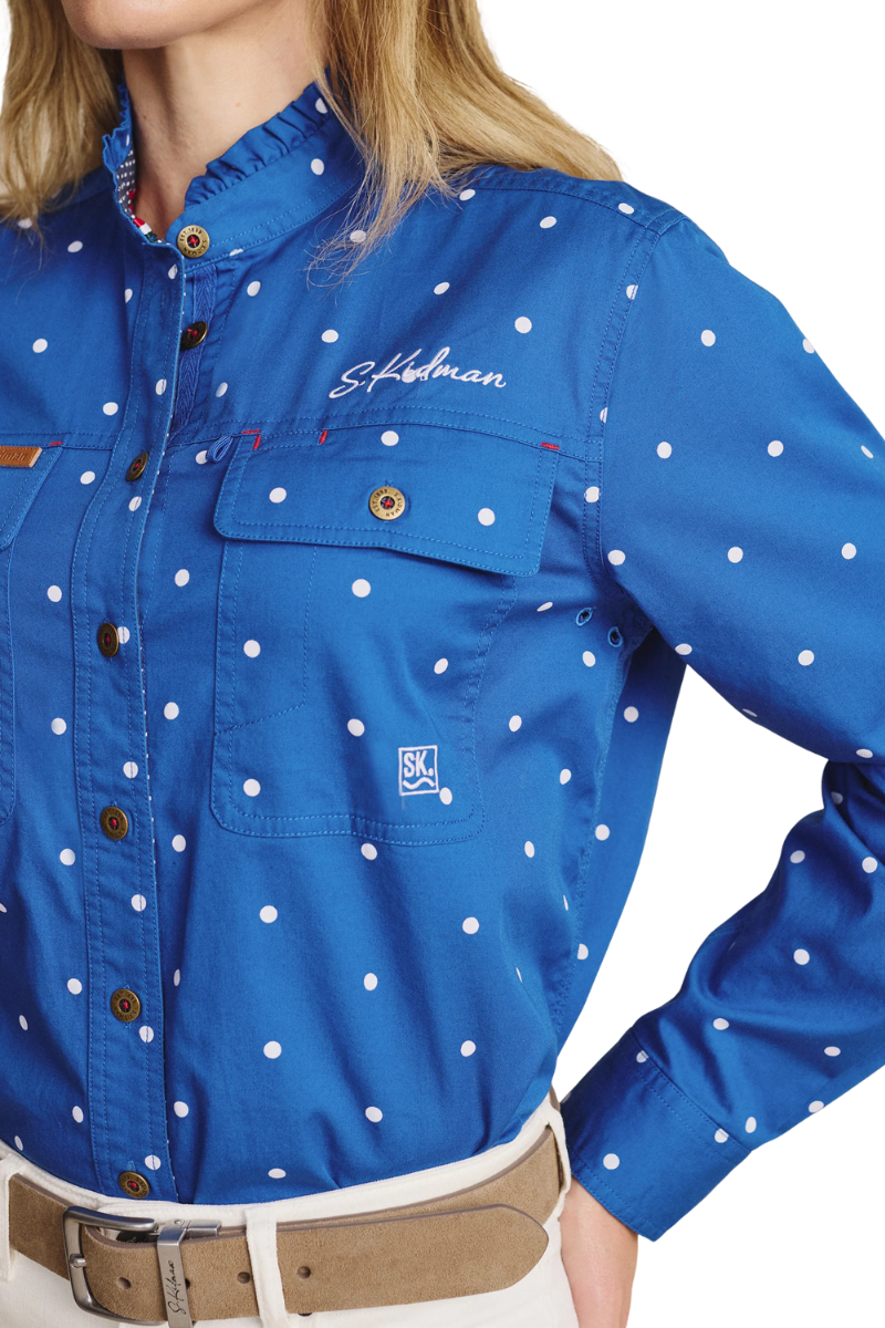 S.Kidman Womens Lilly Pilly Frill Neck Full Button L/S Print Shirt (1SHW00034) Mid Blue