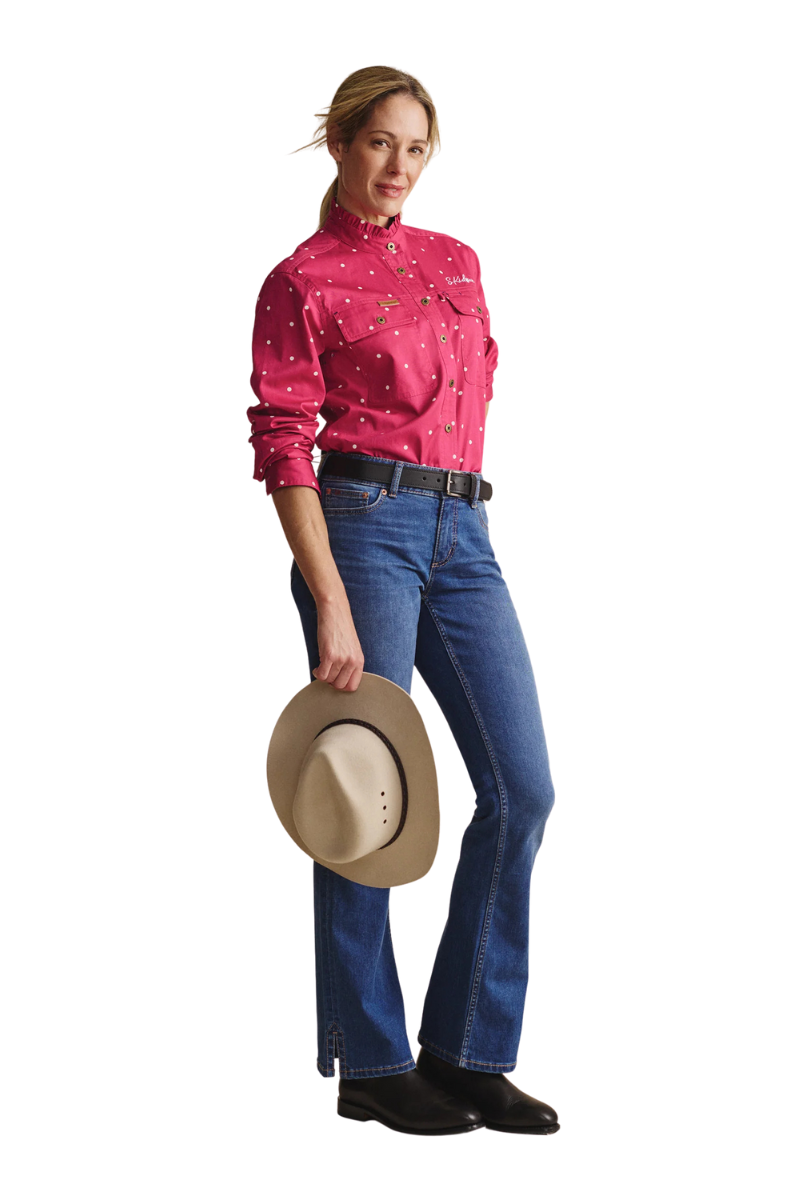 S.Kidman Womens Lilly Pilly Frill Neck Full Button L/S Print Shirt (1SHW00034) Pink
