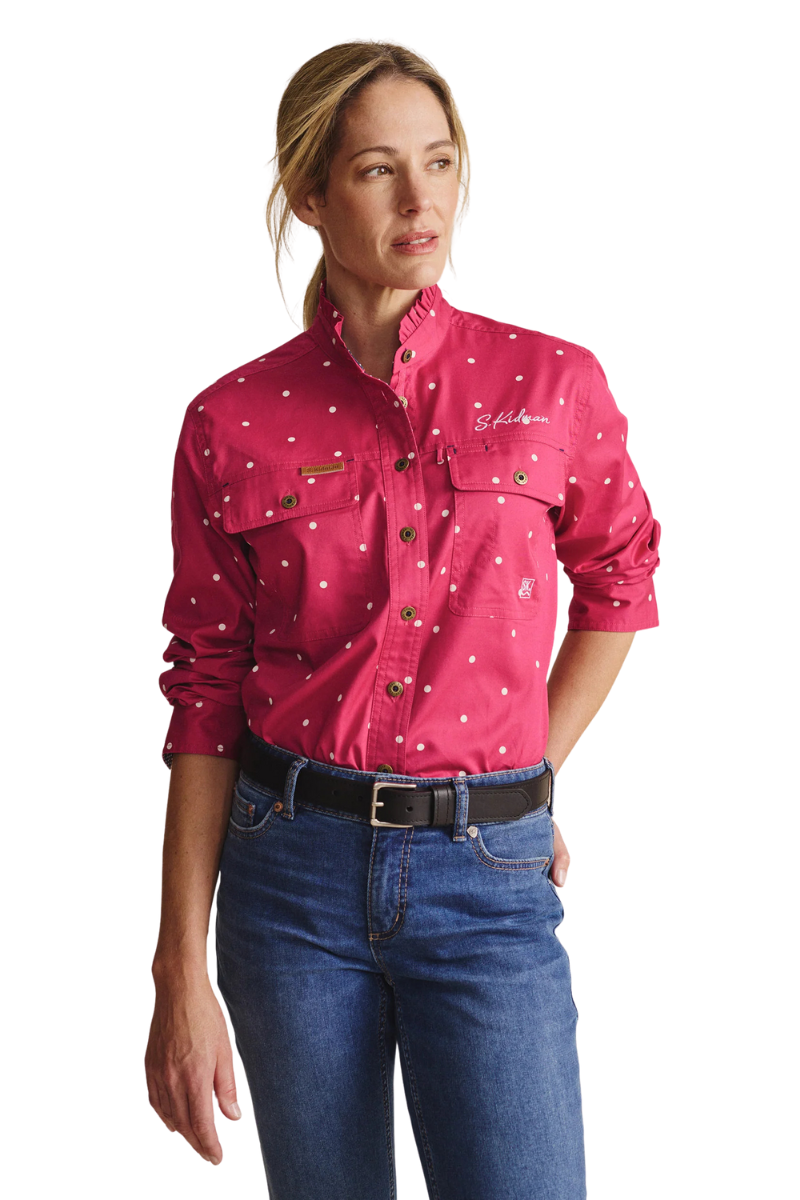 S.Kidman Womens Lilly Pilly Frill Neck Full Button L/S Print Shirt (1SHW00034) Pink
