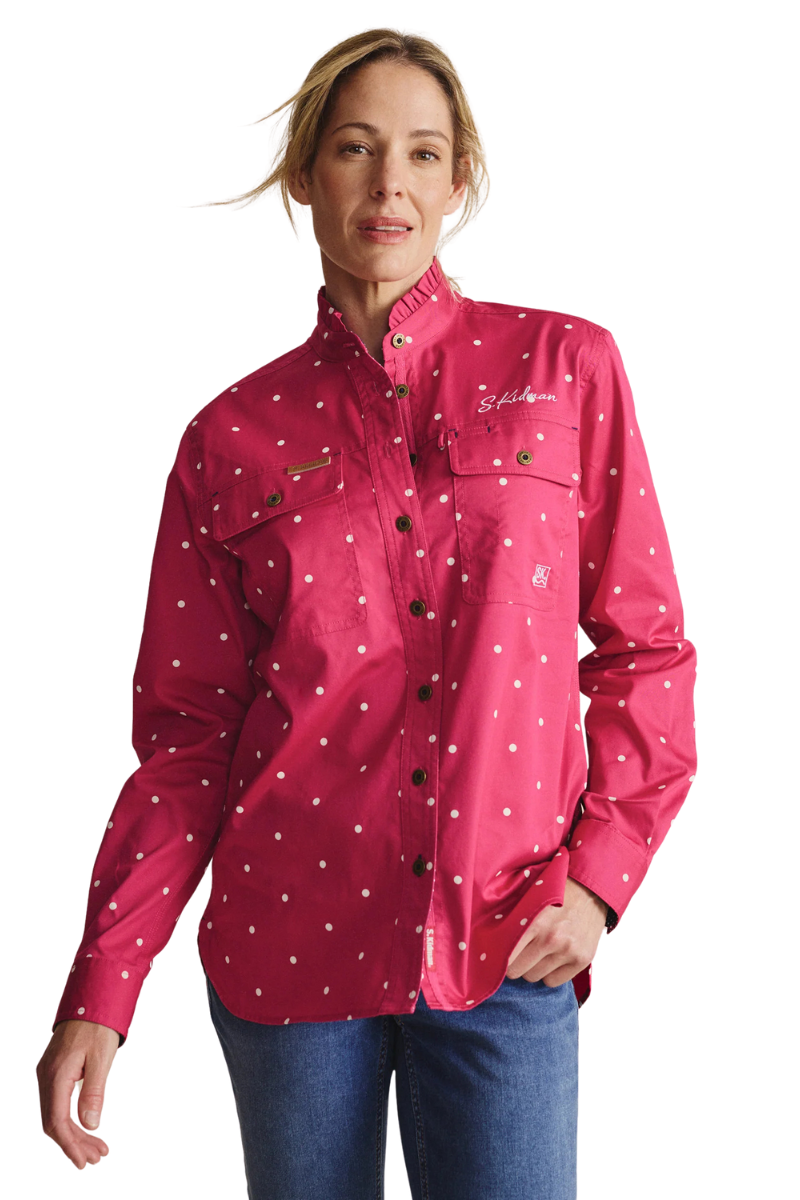 S.Kidman Womens Lilly Pilly Frill Neck Full Button L/S Print Shirt (1SHW00034) Pink