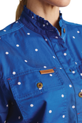 S.Kidman Womens Acacia Frill Neck Half Button L/S Print Shirt (1SHW00035) Mid Blue