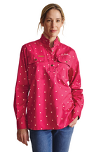 S.Kidman Womens Acacia Frill Neck Half Button L/S Print Shirt (1SHW00035) Pink