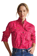 S.Kidman Womens Acacia Frill Neck Half Button L/S Print Shirt (1SHW00035) Pink