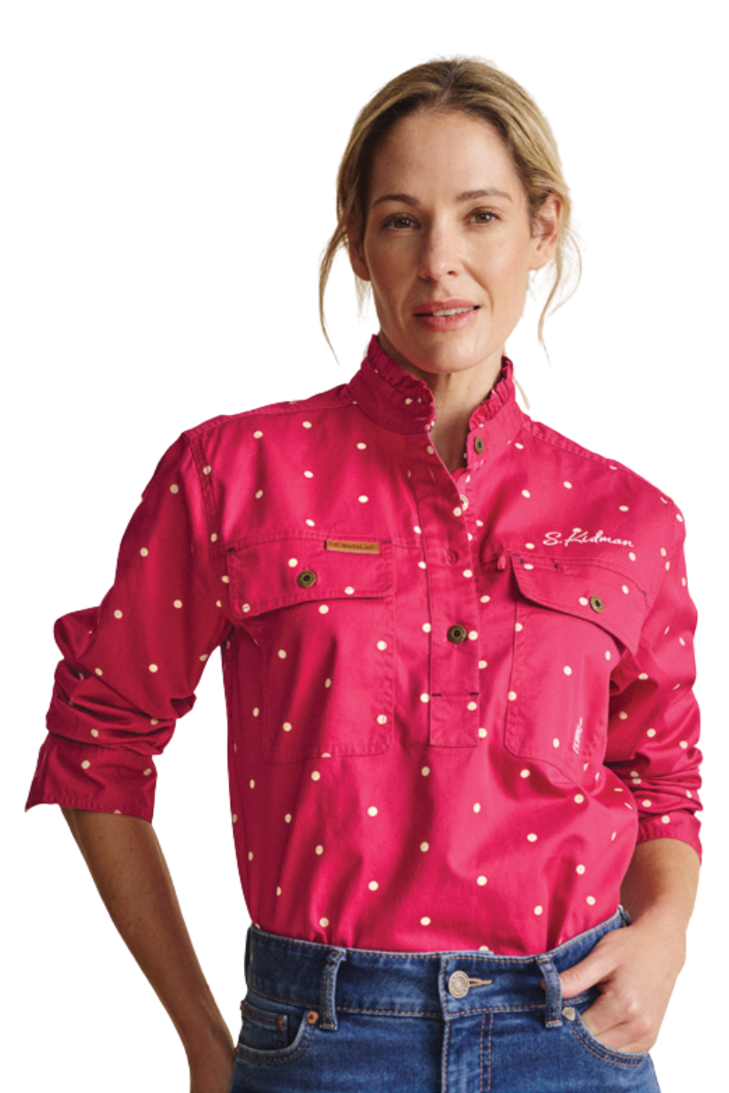 S.Kidman Womens Acacia Frill Neck Half Button L/S Print Shirt (1SHW00035) Pink