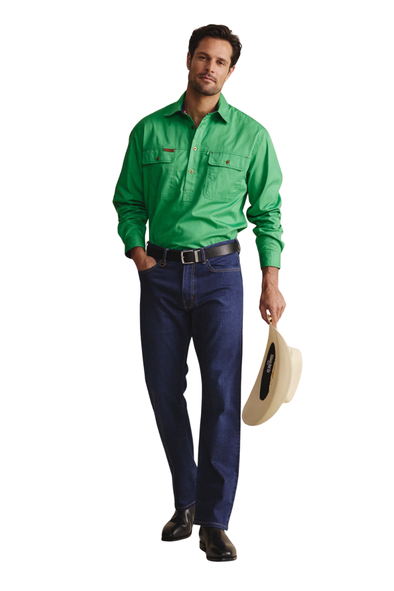 S.Kidman Mens Brockman Half Button L/S Work Shirt (1SHM00131) Green