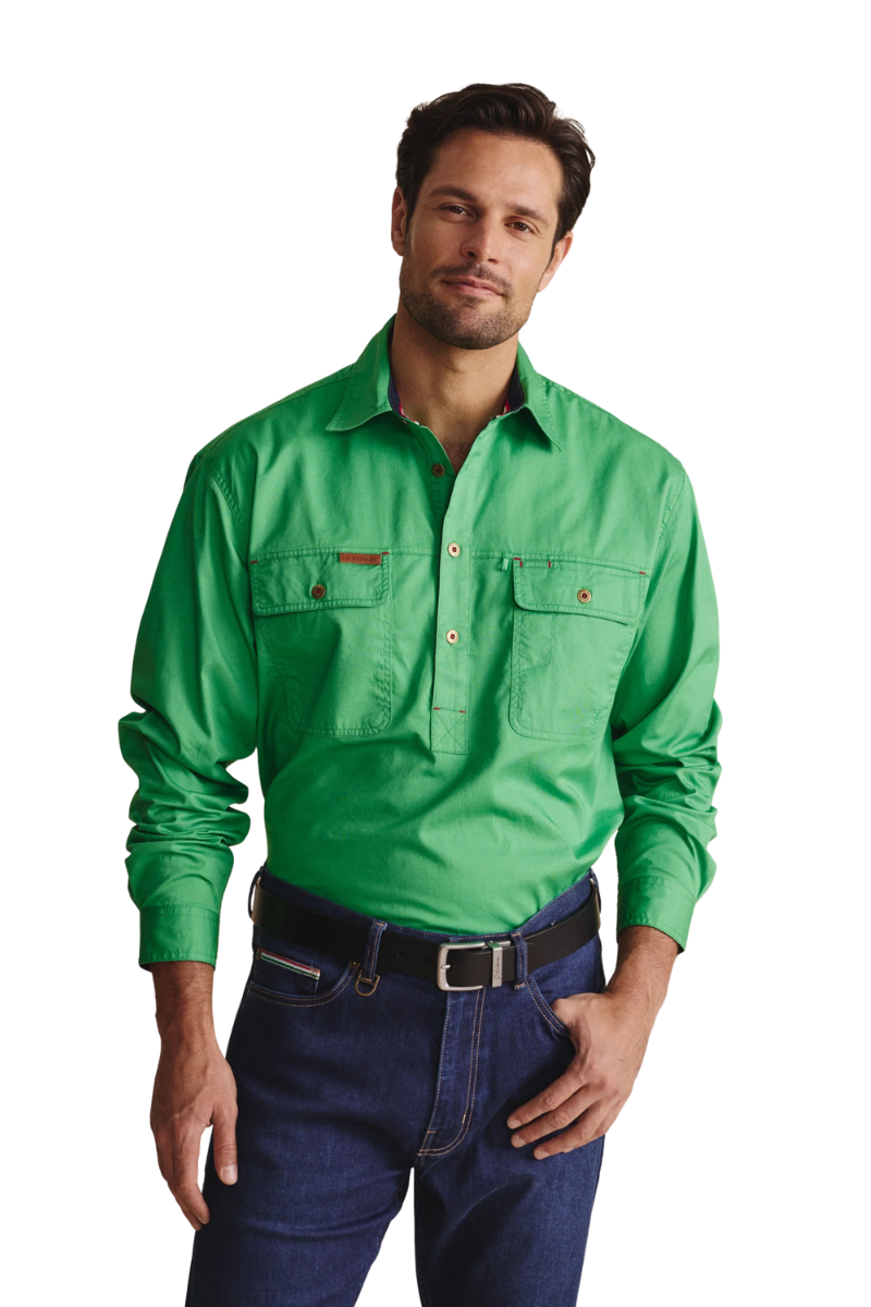 S.Kidman Mens Brockman Half Button L/S Work Shirt (1SHM00131) Green