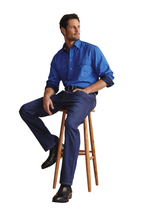 S.Kidman Mens Brockman Half Button L/S Work Shirt (1SHM00131) Mid Blue
