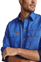 S.Kidman Mens Brockman Half Button L/S Work Shirt (1SHM00131) Mid Blue