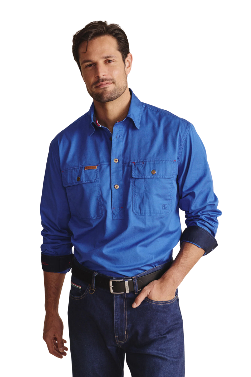 S.Kidman Mens Brockman Half Button L/S Work Shirt (1SHM00131) Mid Blue