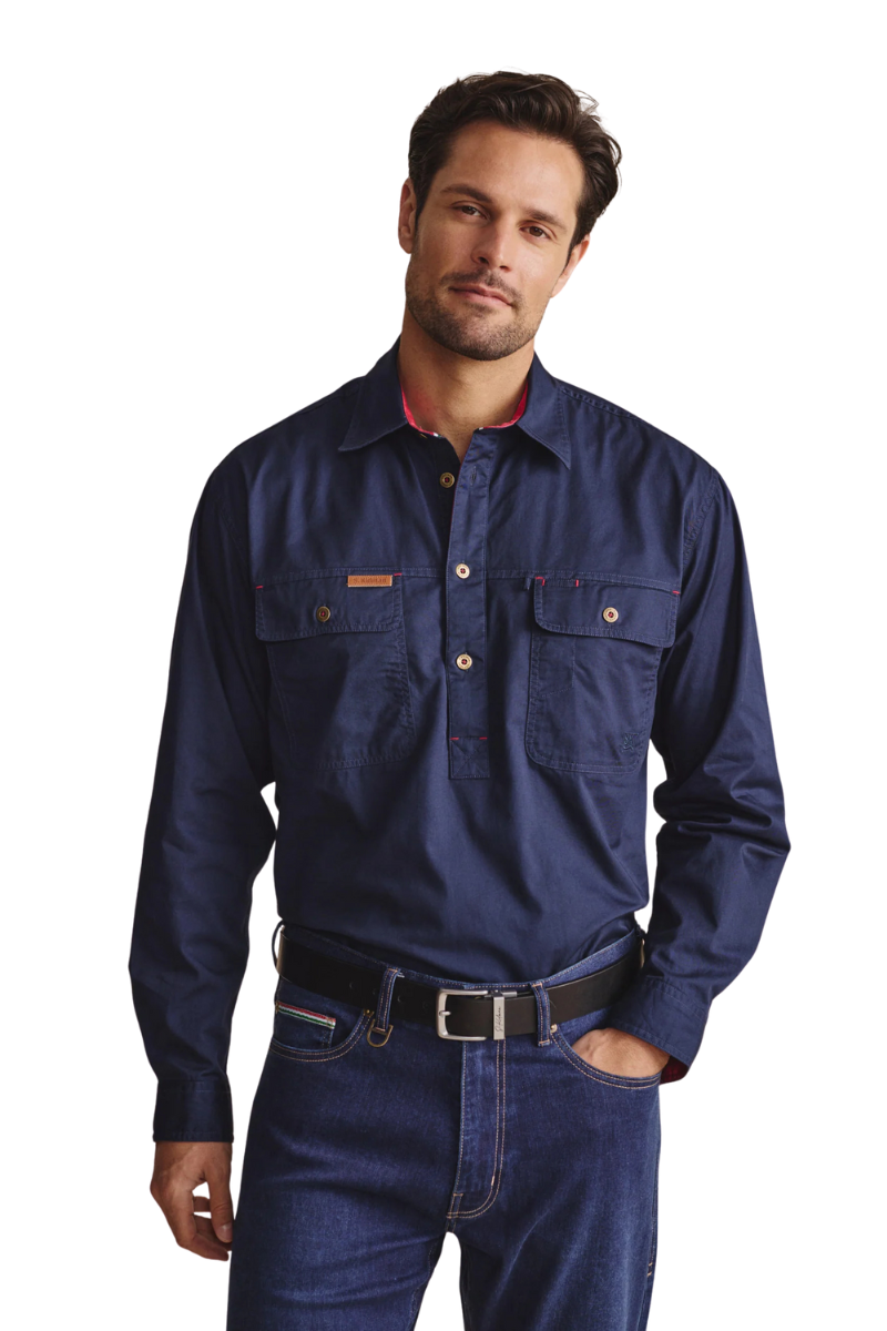 S.Kidman Mens Brockman Half Button L/S Work Shirt (1SHM00131) Navy