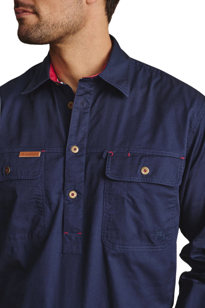 S.Kidman Mens Brockman Half Button L/S Work Shirt (1SHM00131) Navy