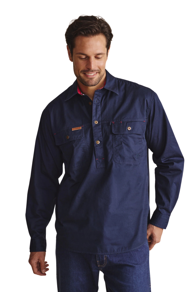 S.Kidman Mens Brockman Half Button L/S Work Shirt (1SHM00131) Navy