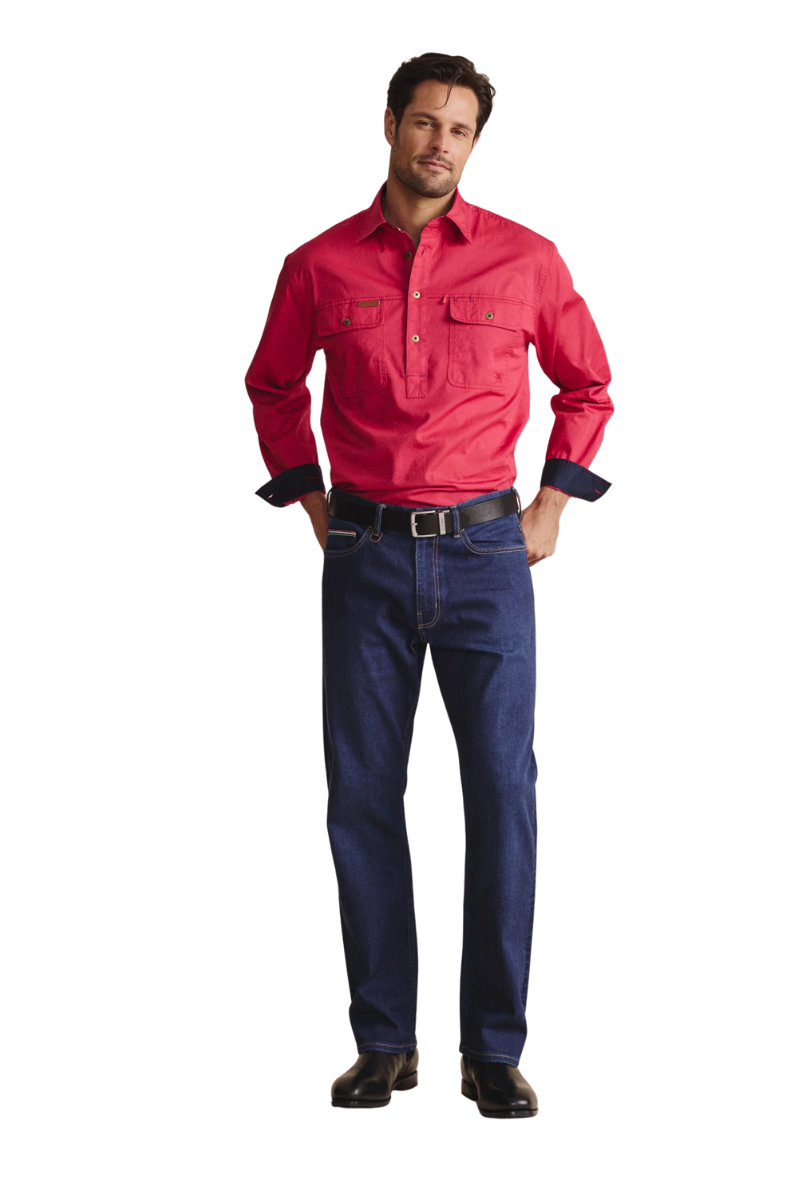 S.Kidman Mens Brockman Half Button L/S Work Shirt (1SHM00131) Red