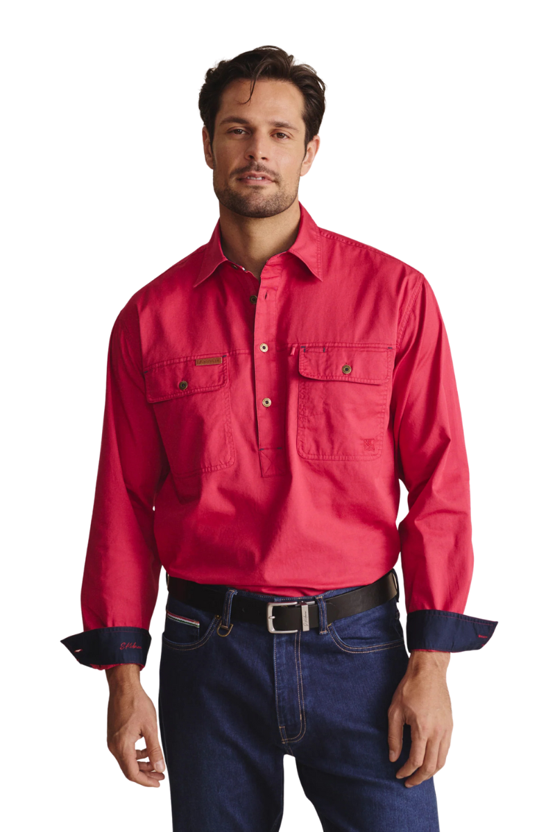 S.Kidman Mens Brockman Half Button L/S Work Shirt (1SHM00131) Red