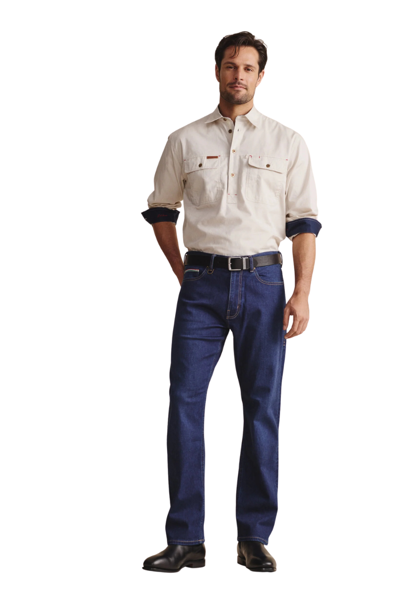 S.Kidman Mens Brockman Half Button L/S Work Shirt (1SHM00131) Stone