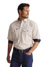 S.Kidman Mens Brockman Half Button L/S Work Shirt (1SHM00131) Stone