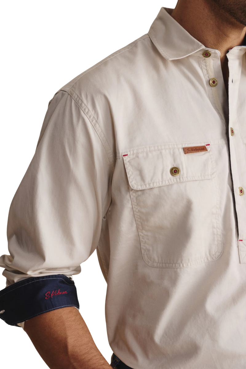 S.Kidman Mens Brockman Half Button L/S Work Shirt (1SHM00131) Stone