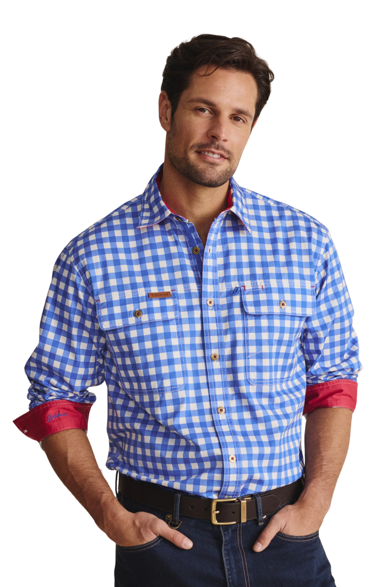 S.Kidman Mens Armstrong Full Button L/S Print Shirt (1SHM00112) Mid Blue