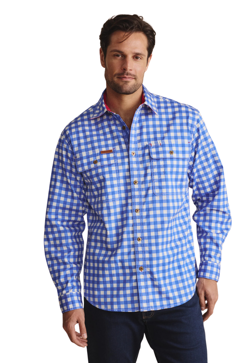 S.Kidman Mens Armstrong Full Button L/S Print Shirt (1SHM00112) Mid Blue