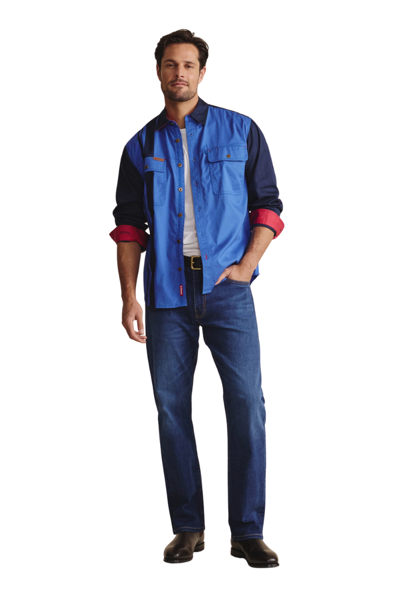 S.Kidman Mens Armstrong Full Button L/S Print Shirt (1SHM00113) Mid Blue