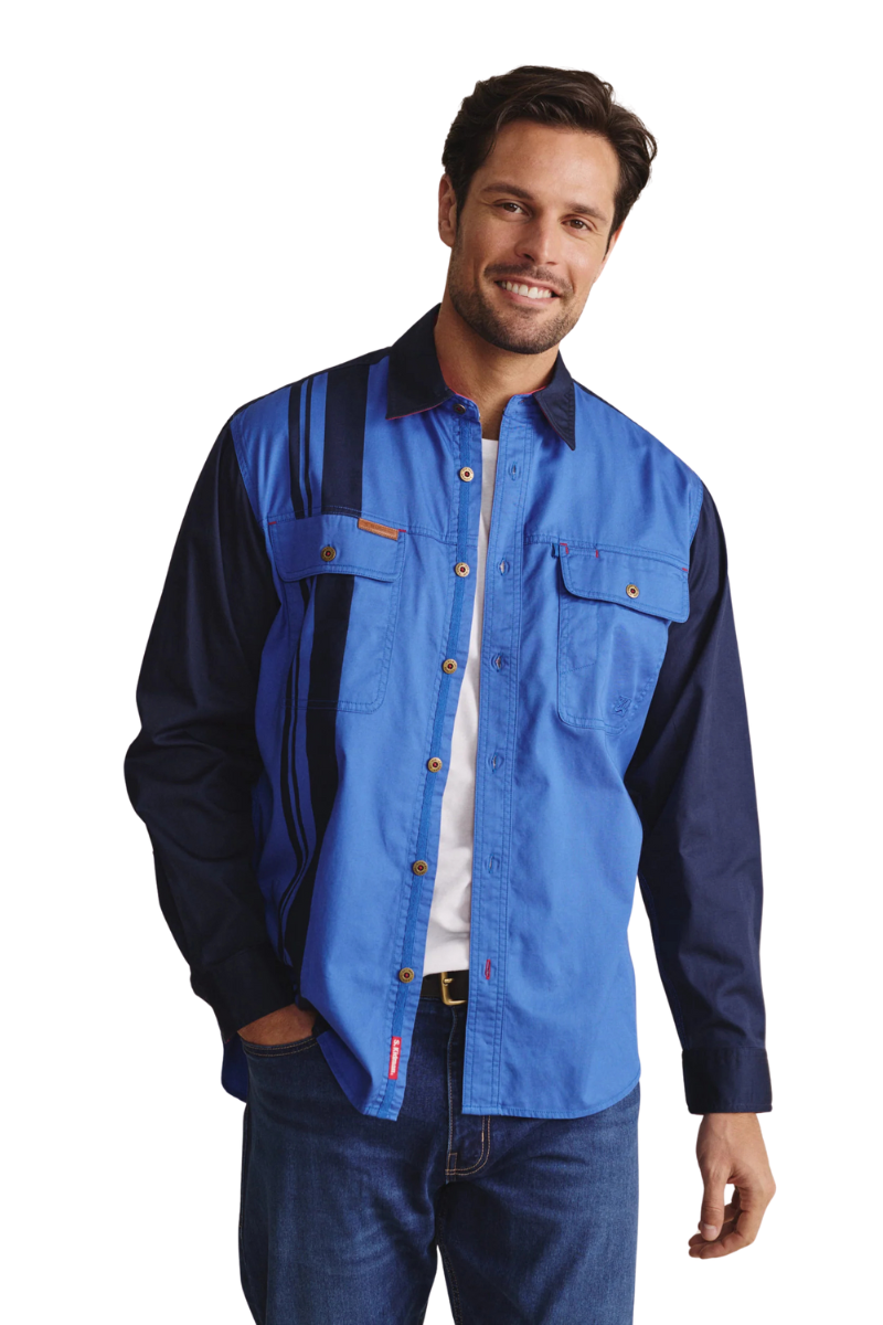 S.Kidman Mens Armstrong Full Button L/S Print Shirt (1SHM00113) Mid Blue